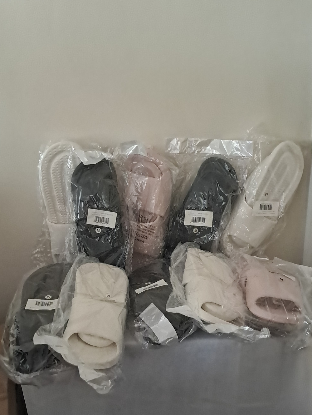 Packs of  Slide Slippers in Black, Cream & Pink (Set Of 10)